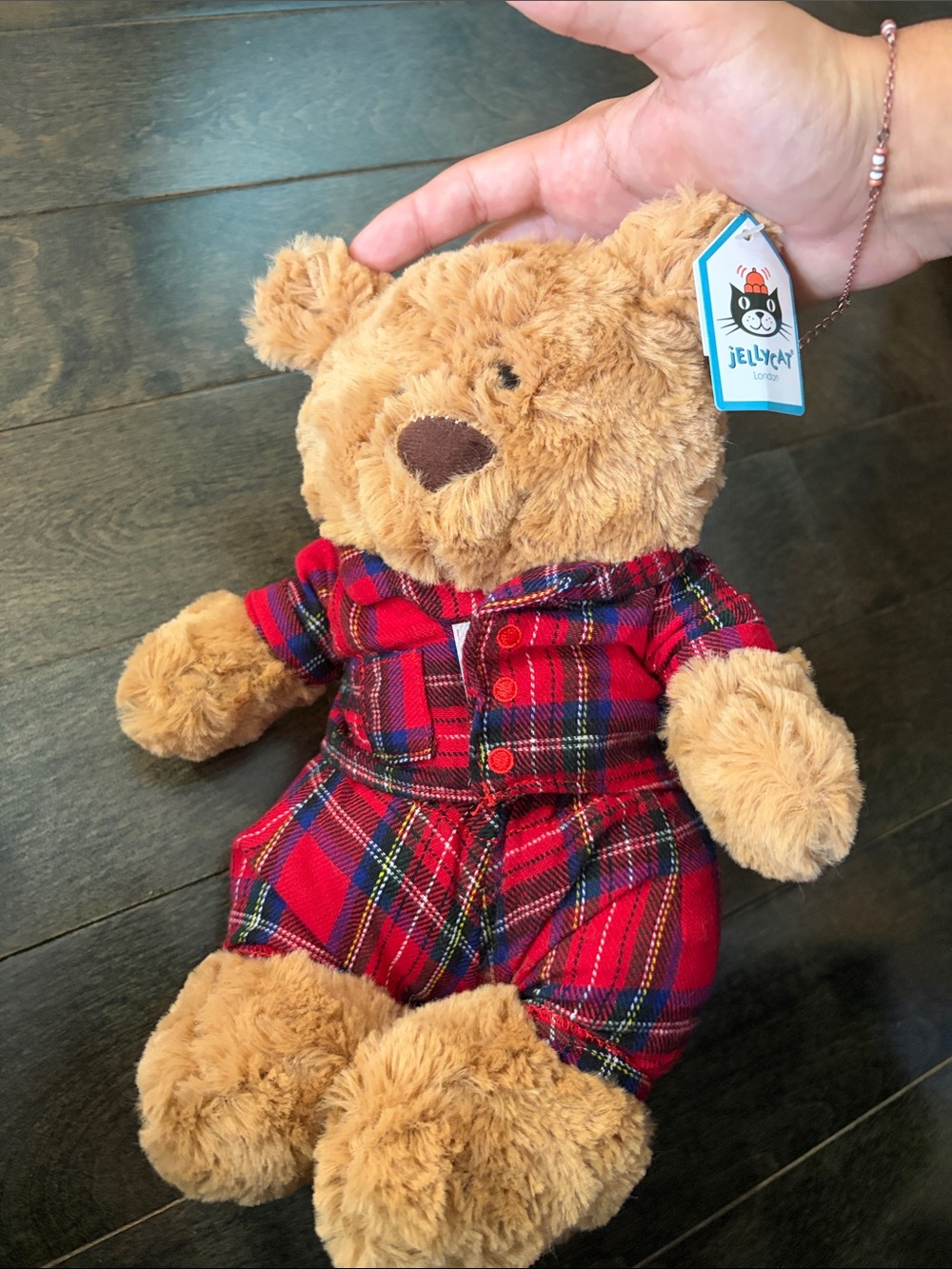 Retired Jellycat Tan Bear in Red Plaid Outfit Plush